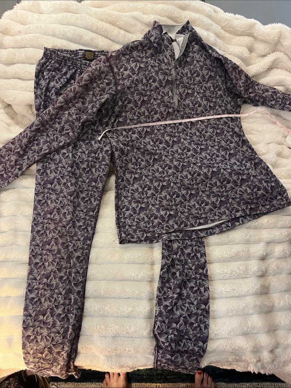 REI Women's Purple Floral 1/4 Zip-Front Long Underwear Set